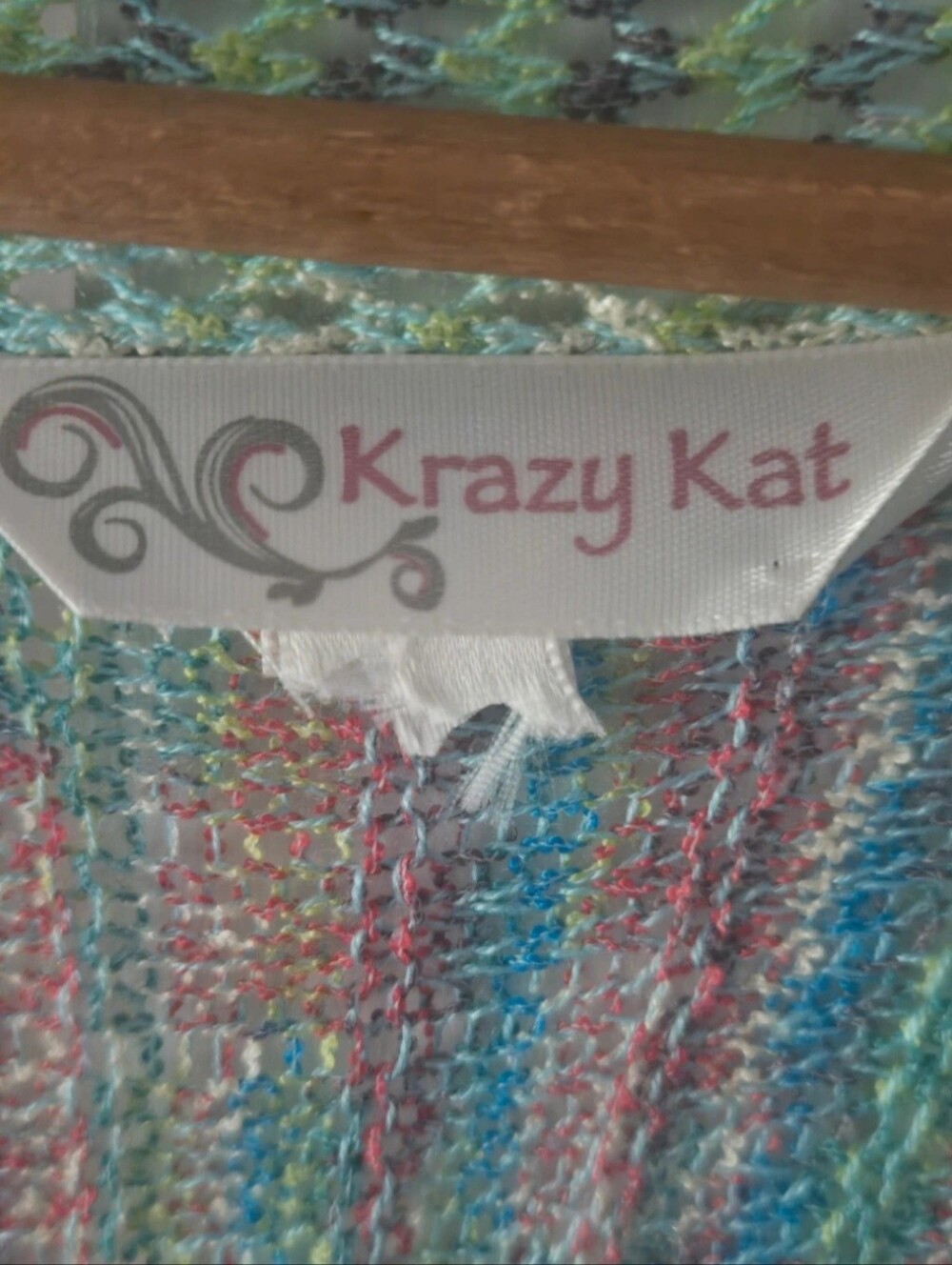 Krazy Kat Coastal Open Knit Cardigan Blue Multicolor Festival M - Picture 9 of 10